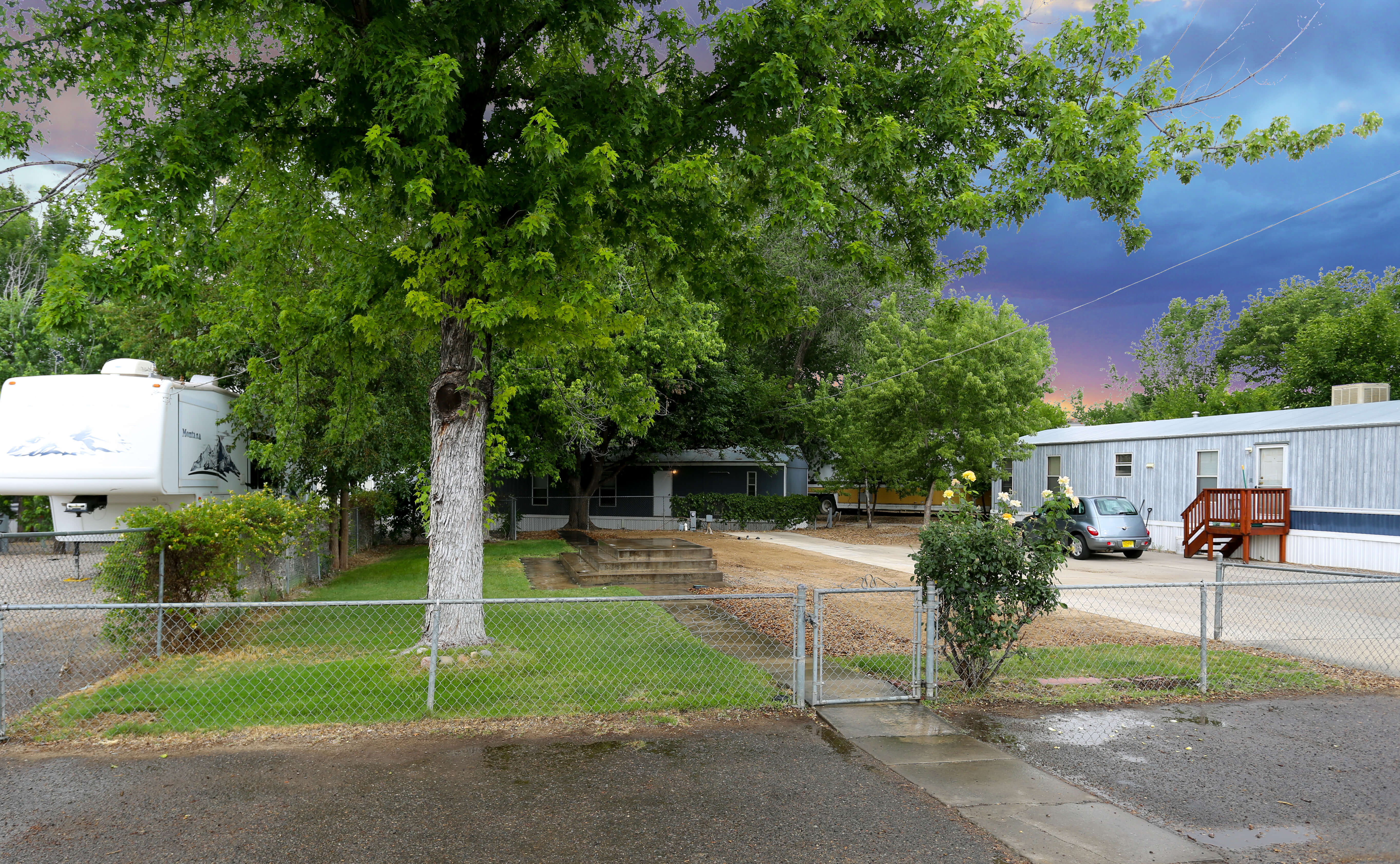 Shade trees and golden sunset at Sundowner Park